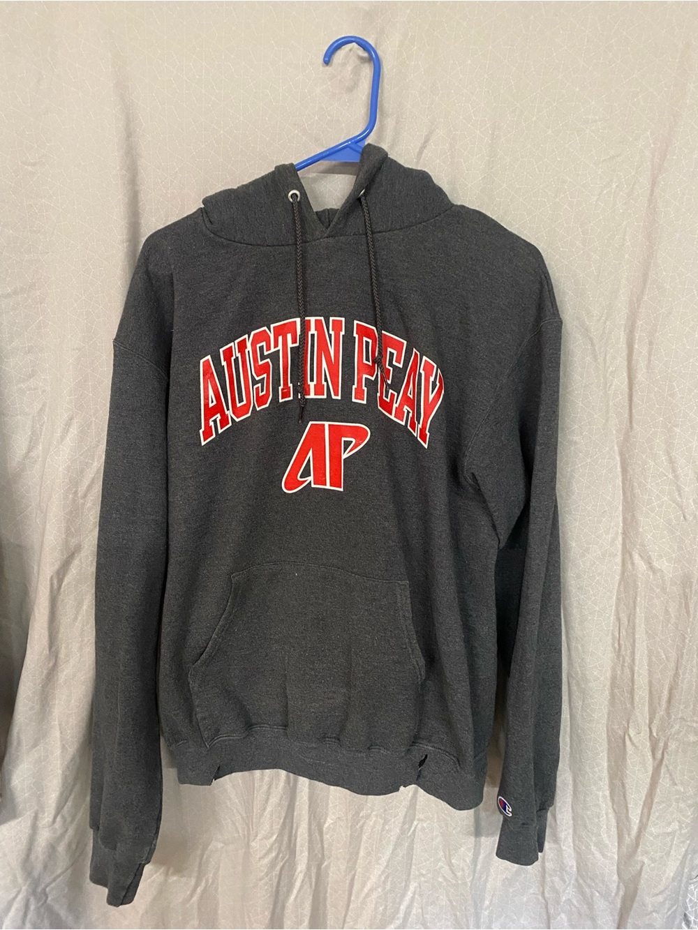 Champion Men's Charcoal Crewneck Hoodie with Red Austin Peay Logo